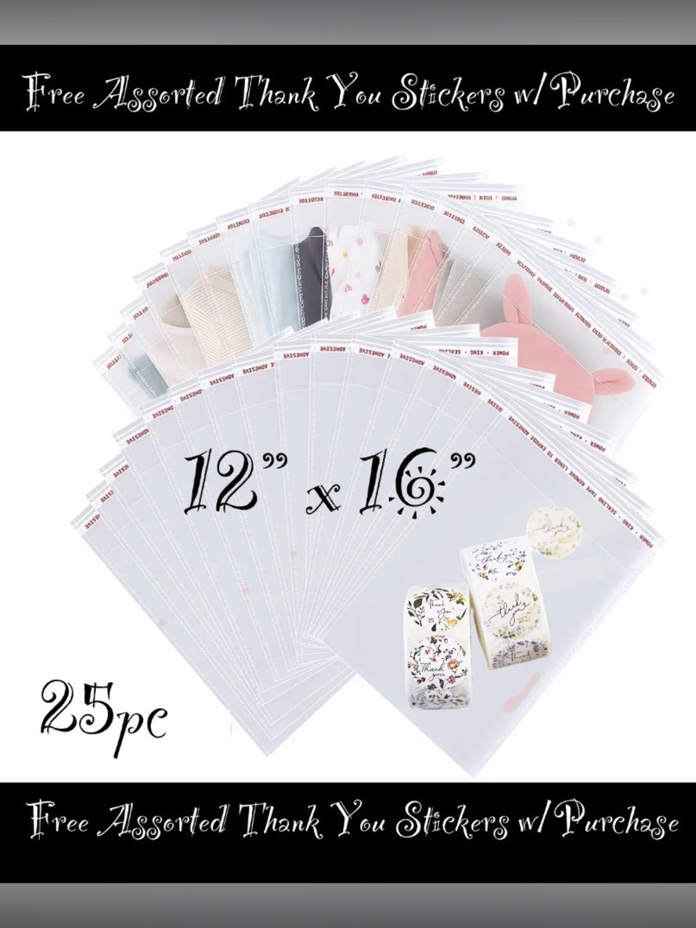 12 x 16” Large Resealable Cellophane Bags 25ct W/Free Thank You Stickers 🌿🆕🌿